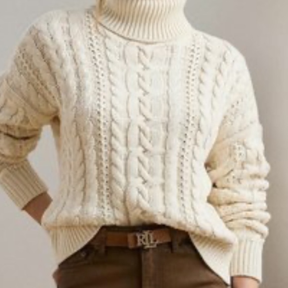Ralph Lauren Black Label Cream Cable Knit Turtleneck Sweater EUC - Picture 7 of 7